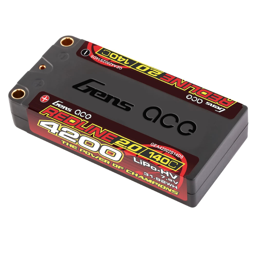 Gens ace 4200mAh 2S 140C 7.6V(HV) Shorty Lipo Battery | 5.0mm bullet | Redline 2.0