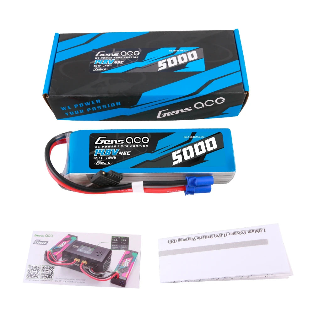 Gens ace 5000mAh 4S 45C 14.8V Lipo Battery | EC5 Plug | Air Classic