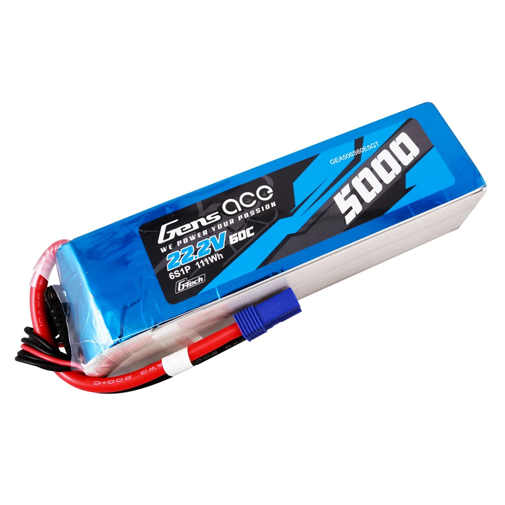 Gens ace 5000mAh 6S 60C 22.2V Lipo Battery | EC5 Plug | Air Classic