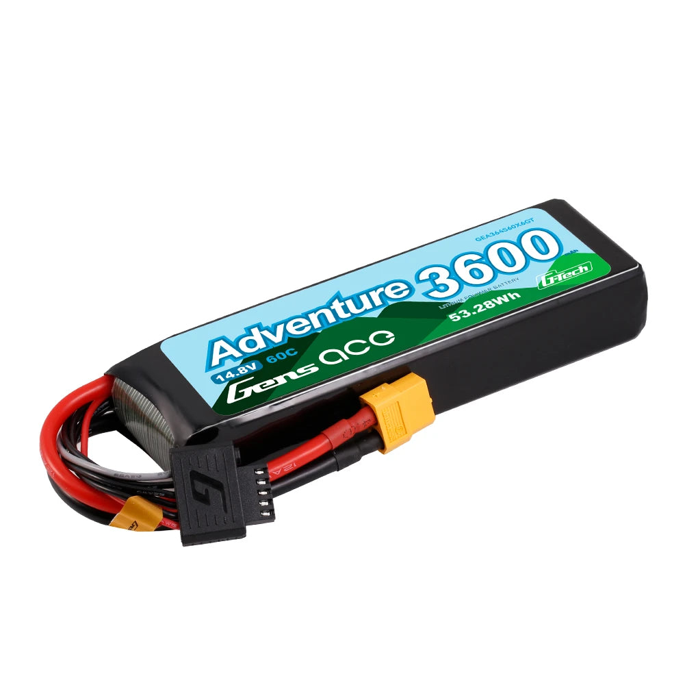 Gens ace 3600mAh 4S 60C 14.8V Lipo Battery | XT60 Plug | Adventure