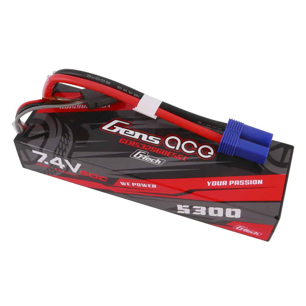 Gens ace 5300mAh 2S 60C 7.4V Lipo Battery | Hardcase | EC5 Plug | Car Classic