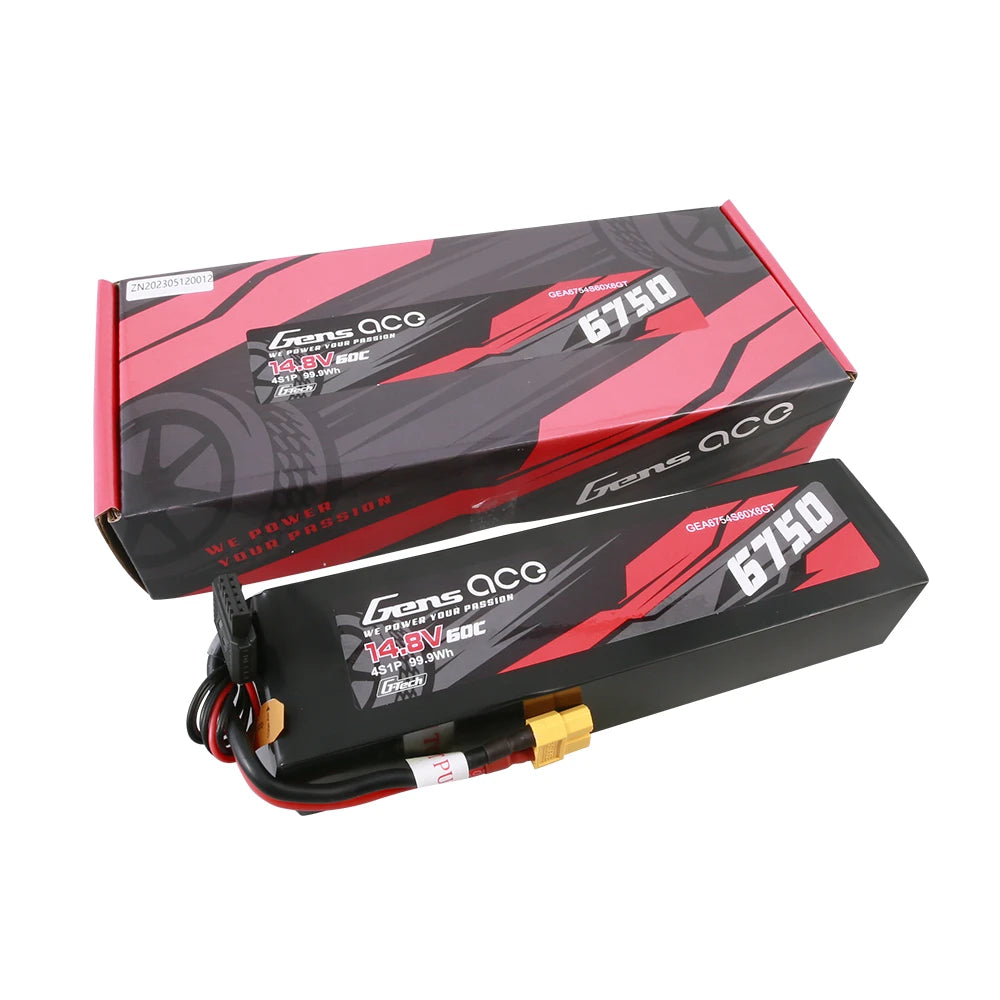 Gens ace 6750mAh 4S 60C 14.8V Lipo Battery | XT60 Plug | Car Classic