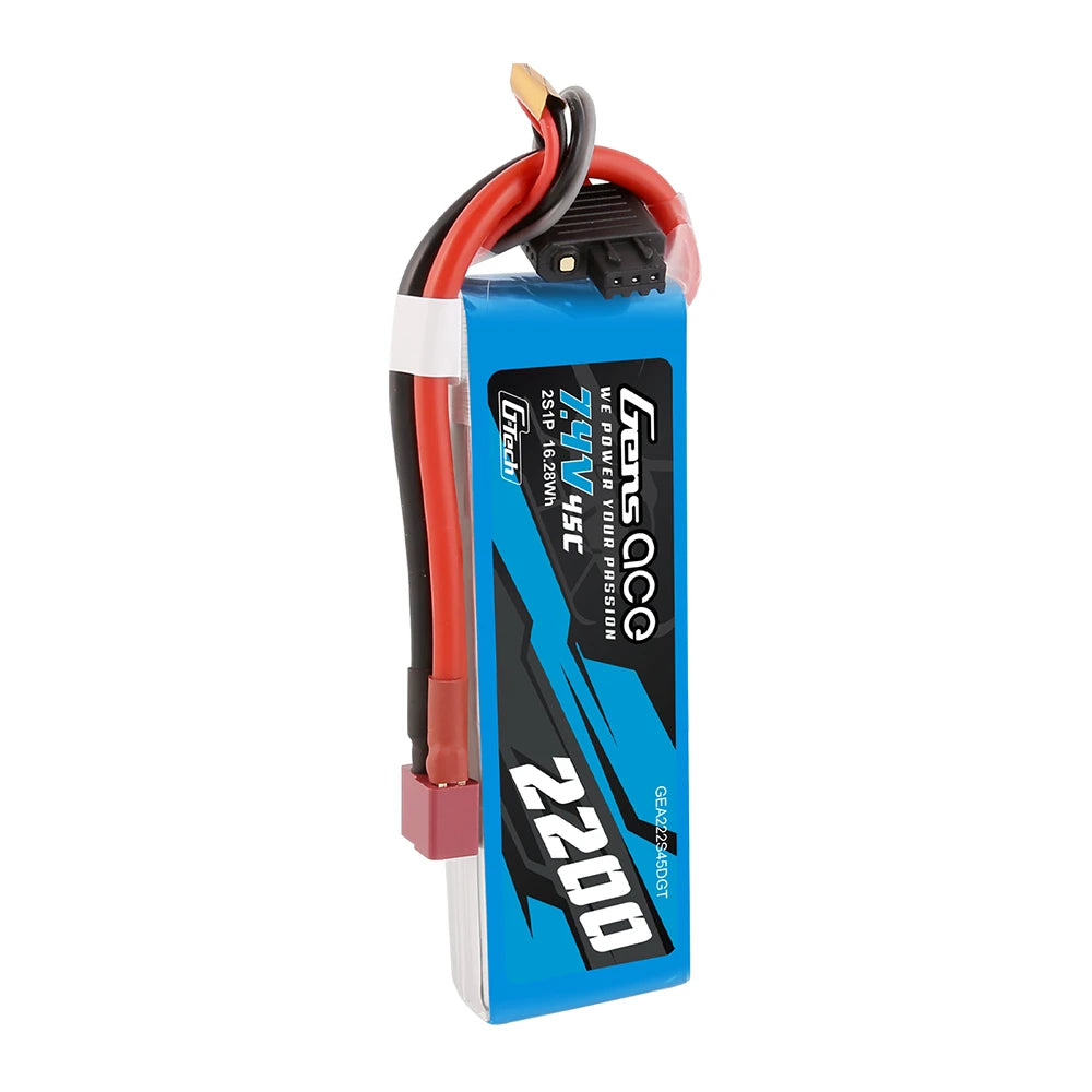 Gens ace 2200mAh 2S 45C 7.4V Lipo Battery | Deans Plug | Air Classic