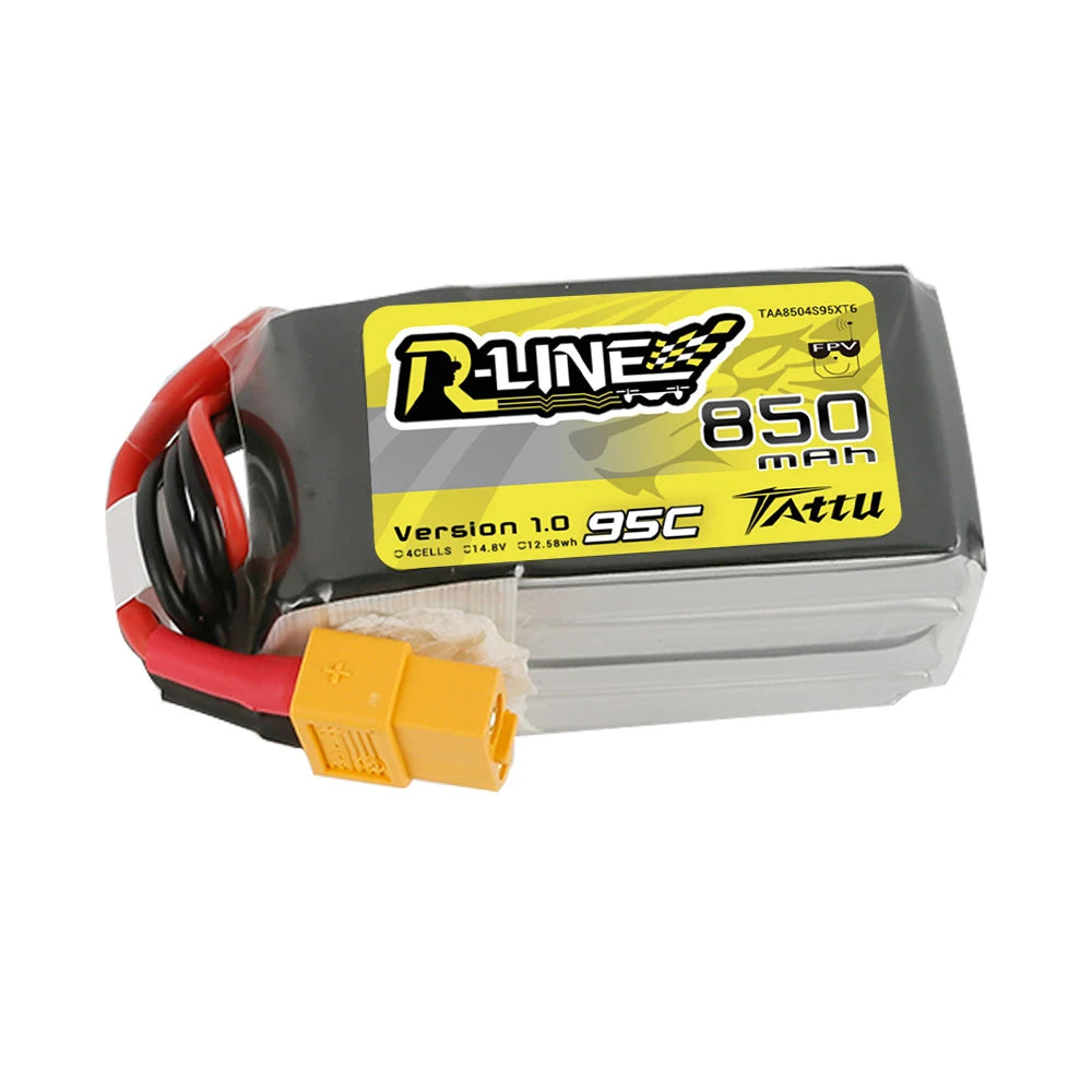 Tattu 850mAh 4S 95C 14.8V Lipo Battery | XT60 Plug | R-Line 1.0