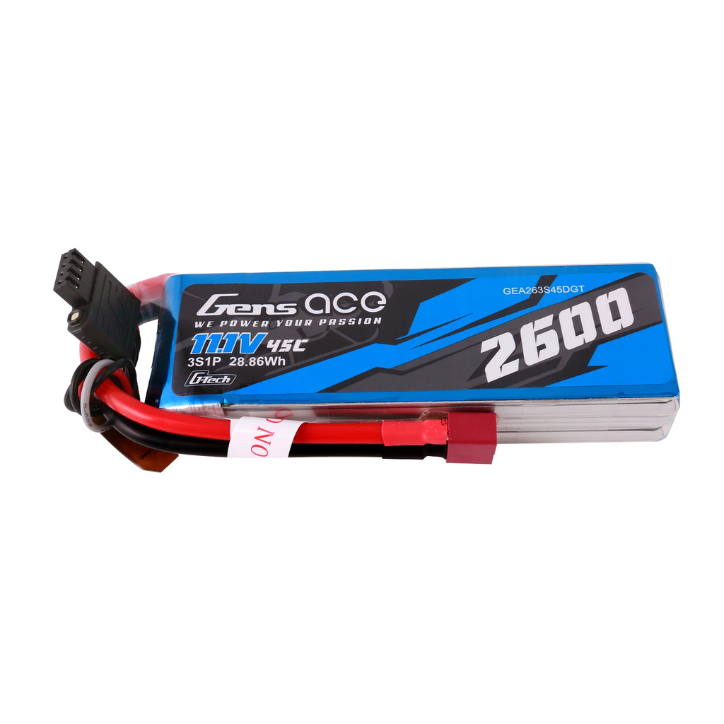 Gens ace 2600mAh 3S 45C 11.1V Lipo Battery | Deans Plug | Air Classic