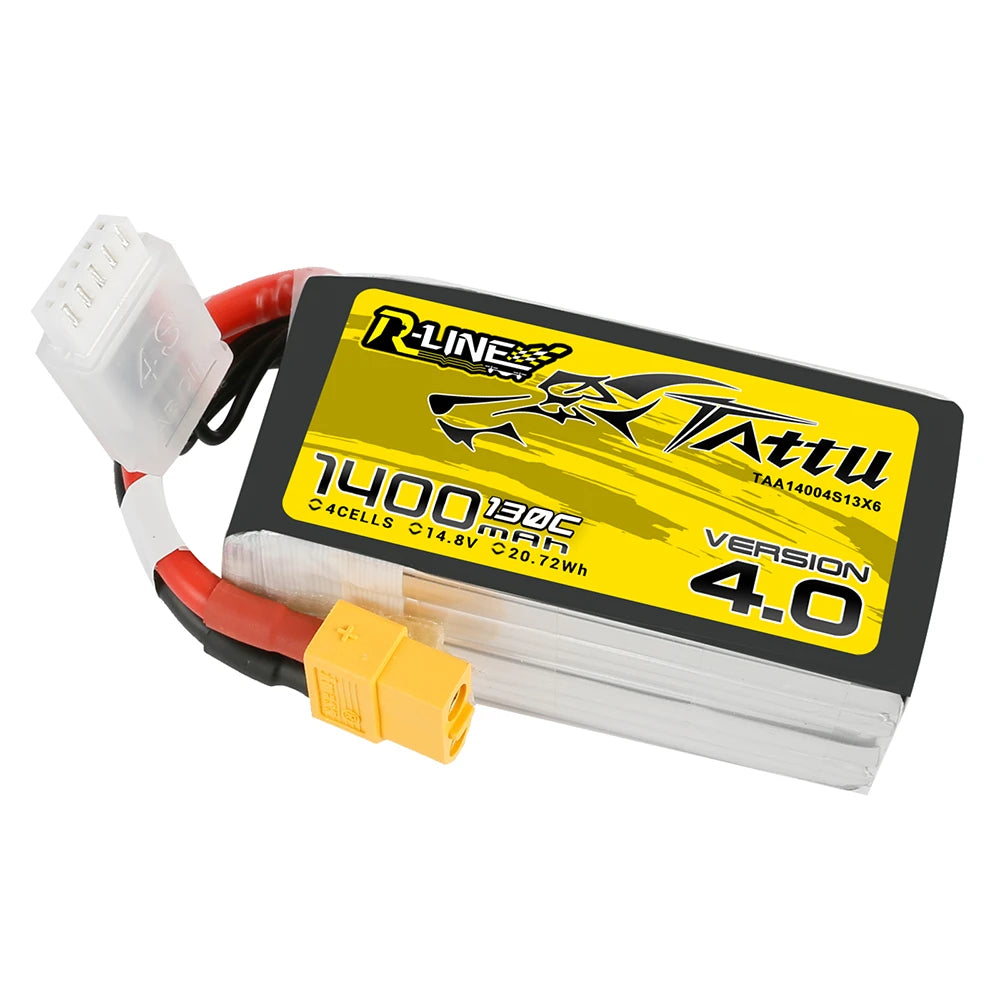 Tattu 1400mAh 4S 130C 14.8V Lipo Battery | XT60 Plug | R-Line 4.0