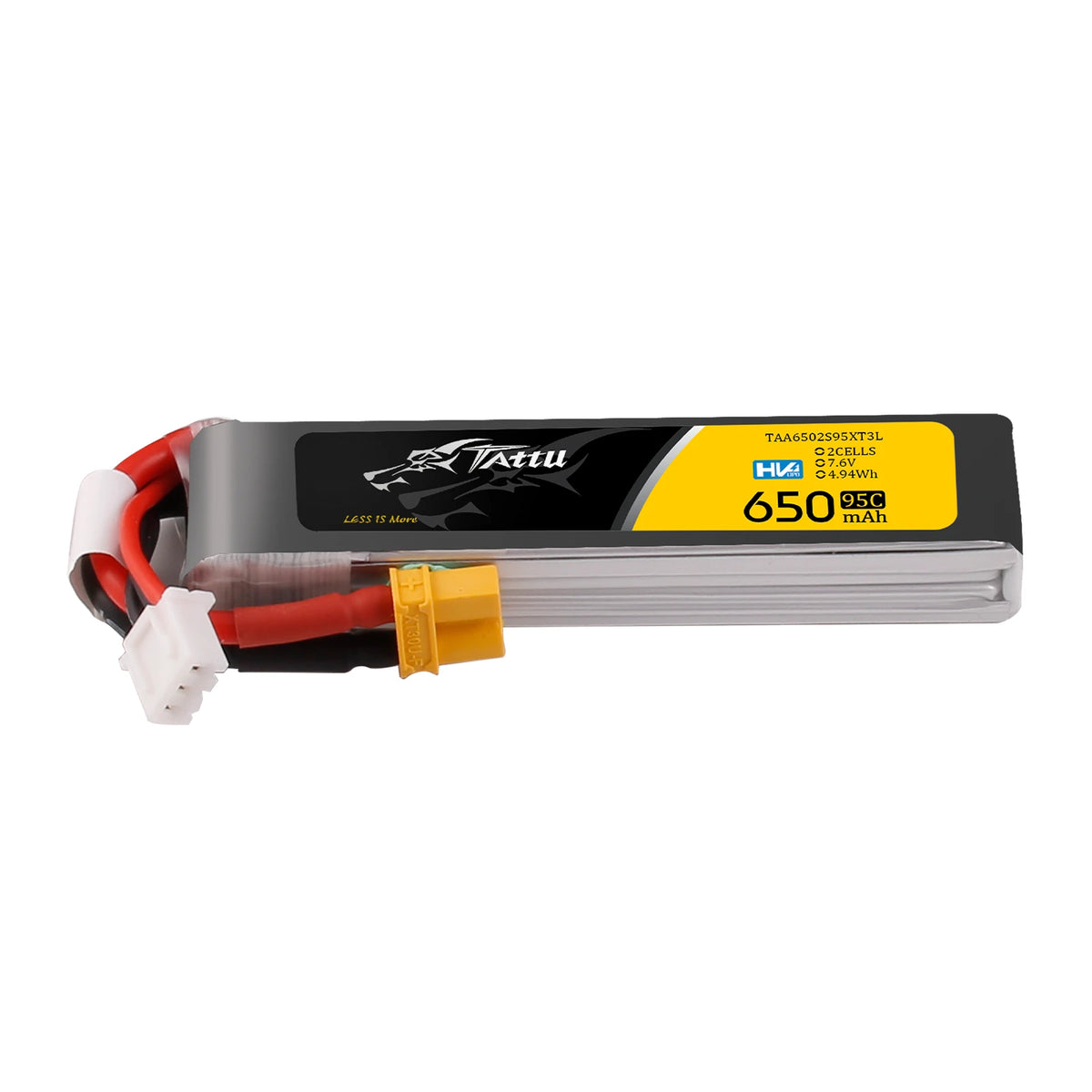 Tattu 650mAh 2S 95C 7.6V(HV) Long Lipo Battery | XT30 Plug | FPV Classic