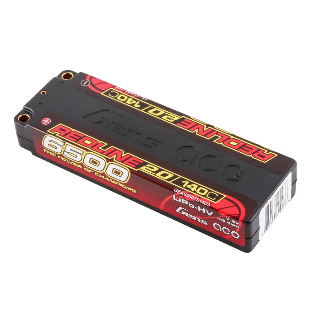 Gens ace 6500mAh 2S 140C 7.6V(HV) Lipo Battery | 5.0mm bullet | Redline 2.0