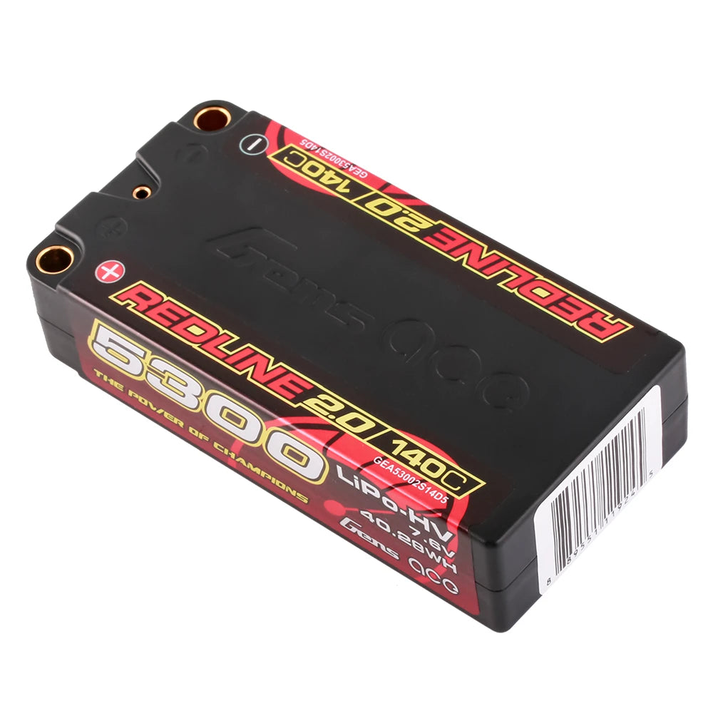 Gens ace 5300mAh 2S 140C 7.6V(HV) Shorty Lipo Battery | 5.0mm bullet | Redline 2.0
