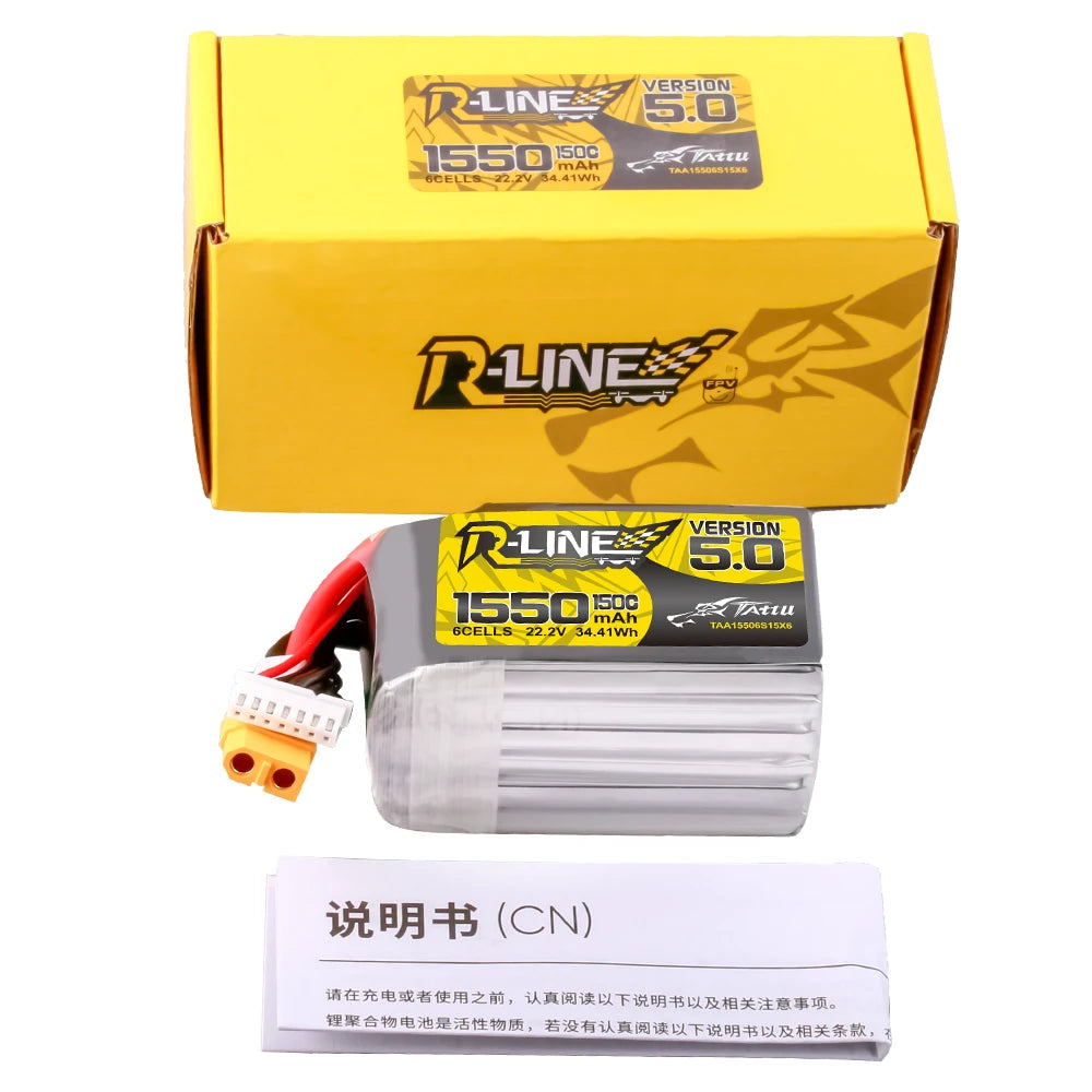 Tattu 1550mAh 6S 150C 22.2V Lipo Battery | XT60 Plug | R-Line 5.0