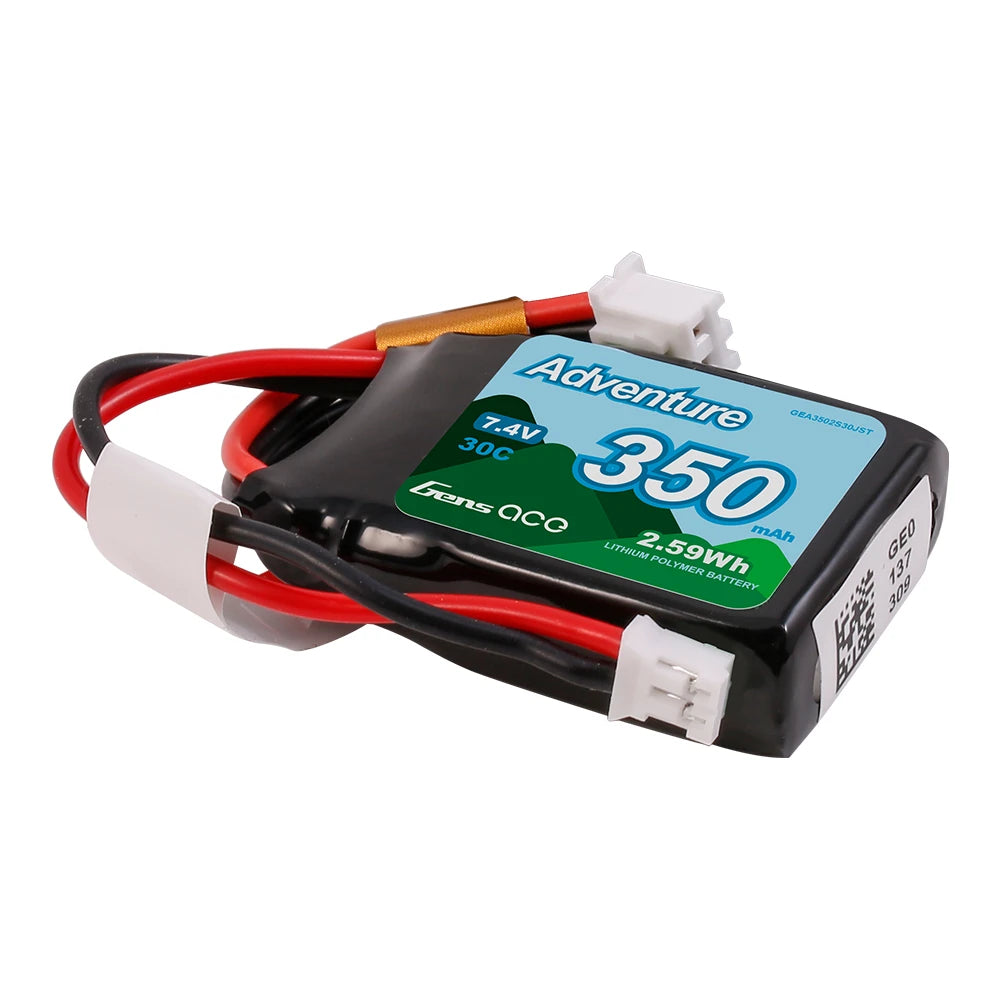Gens ace 350mAh 2S 30C 7.4V Lipo Battery | JST Plug | Adventure (Non-G-Tech)