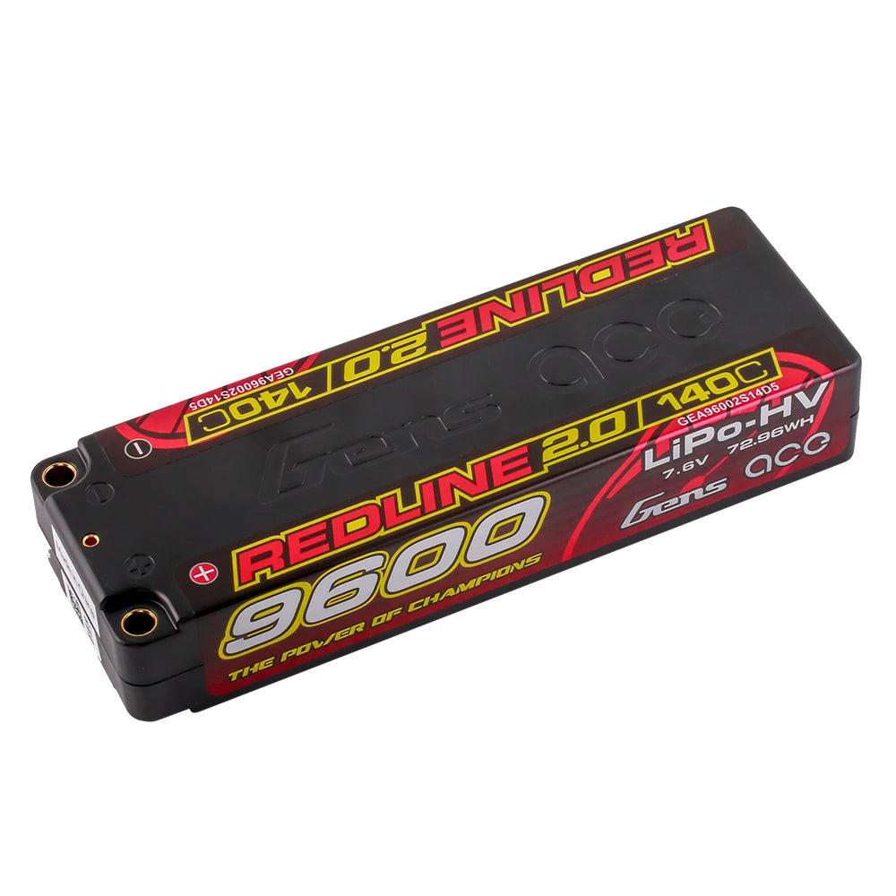 Gens ace 9600mAh 2S 140C 7.6V(HV) Lipo Battery | 5.0mm bullet | Redline 2.0