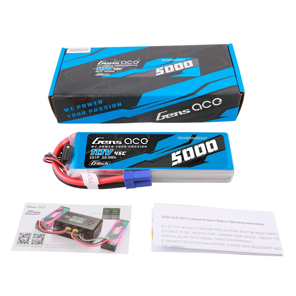 Gens ace 5000mAh 3S 45C 11.1V Lipo Battery | EC5 Plug | Air Classic