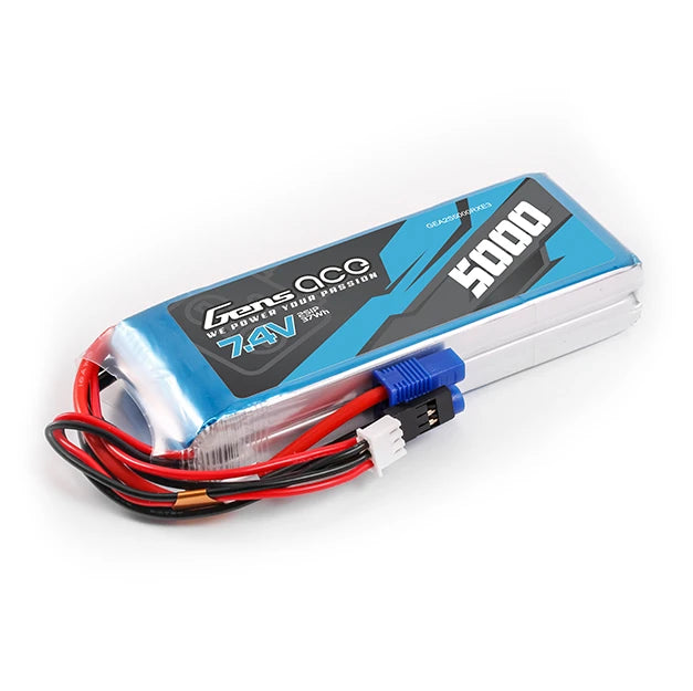 Gens ace 5000mAh 2S 7.4V Lipo Battery | EC3 or JR Plug | TX&RX