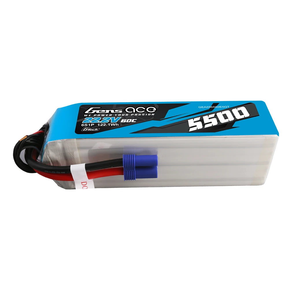 Gens ace 5500mAh 6S 60C 22.2V Lipo Battery | EC5 Plug | Air Classic