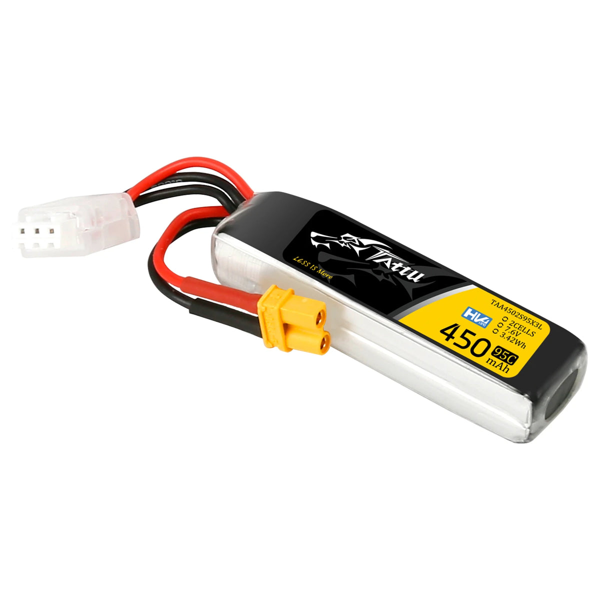 Tattu 450mAh 2S 95C 7.6V(HV) Long Lipo Battery | XT30 Plug | FPV Classic