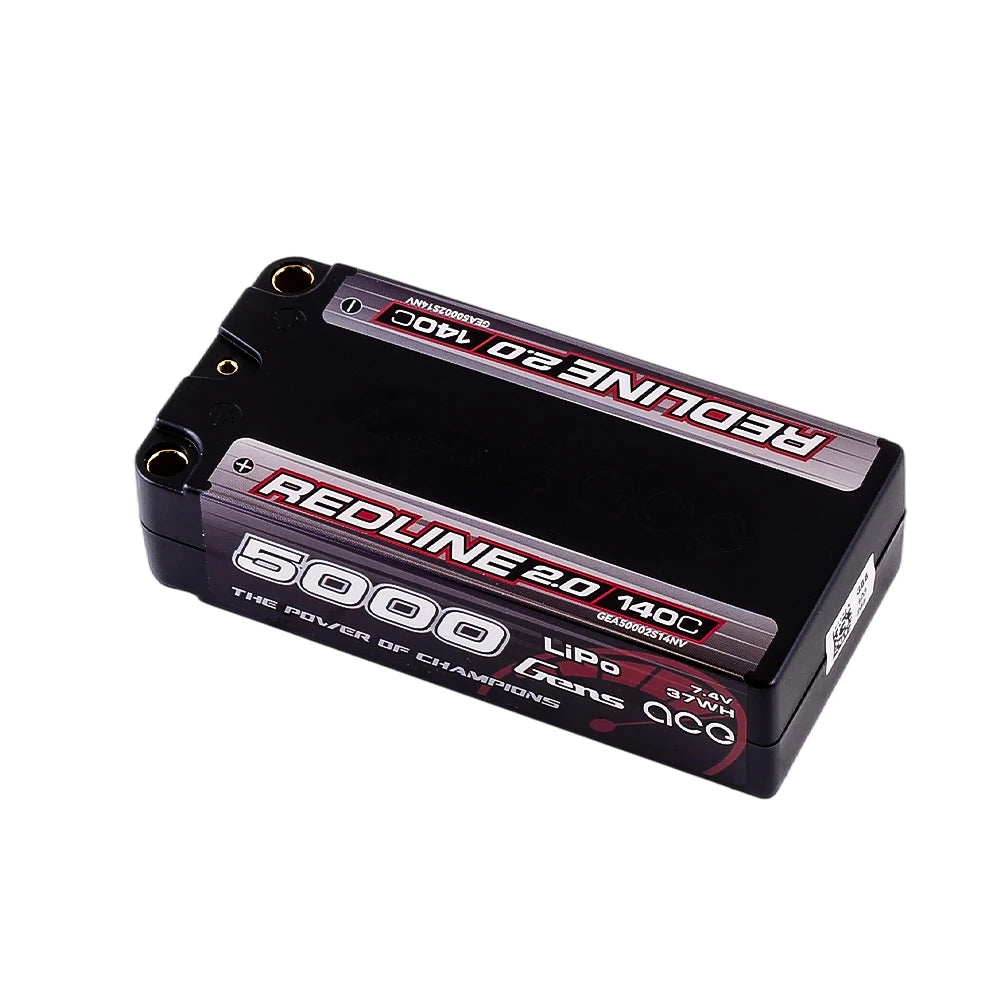 Gens ace 5000mAh 2S 140C 7.4V Shorty Lipo Battery | 5.0mm bullet | Redline 2.0