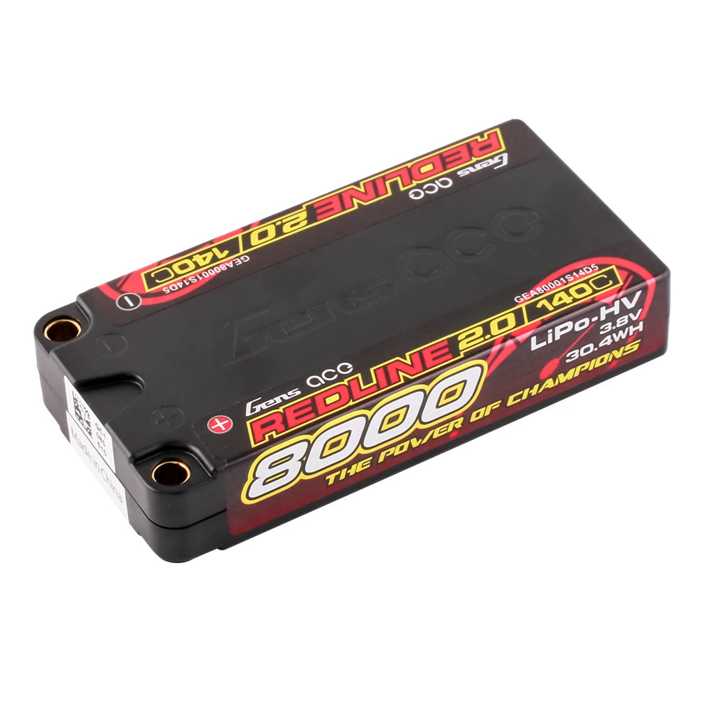 Gens ace 8000mAh 1S 140C 3.8V(HV) Shorty Lipo Battery | 5.0mm bullet | Redline 2.0