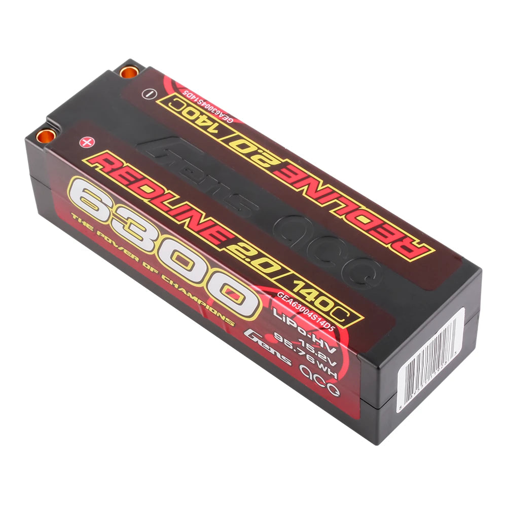 Gens ace 6300mAh 4S 140C 15.2V(HV) Lipo Battery | 5.0mm bullet | Redline 2.0