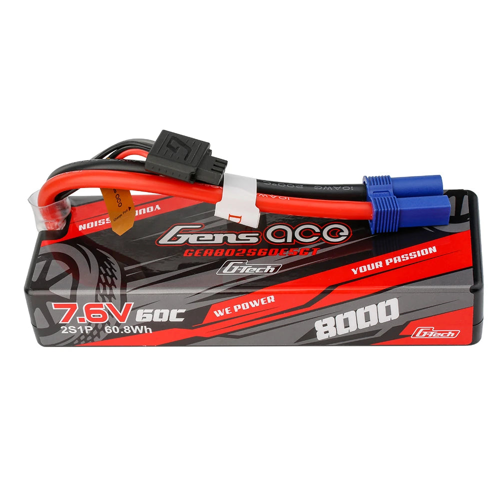Gens ace 8000mAh 2S 60C 7.6V(HV) Lipo Battery | Hardcase | EC5 Plug | Car Classic