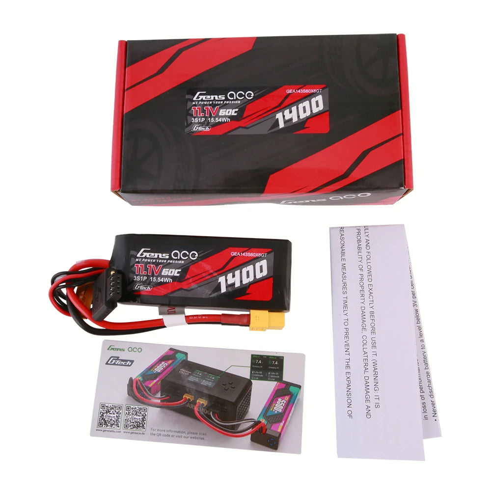 Gens ace 1400mAh 3S 60C 11.1V Lipo Battery | XT60 Plug | Car Classic