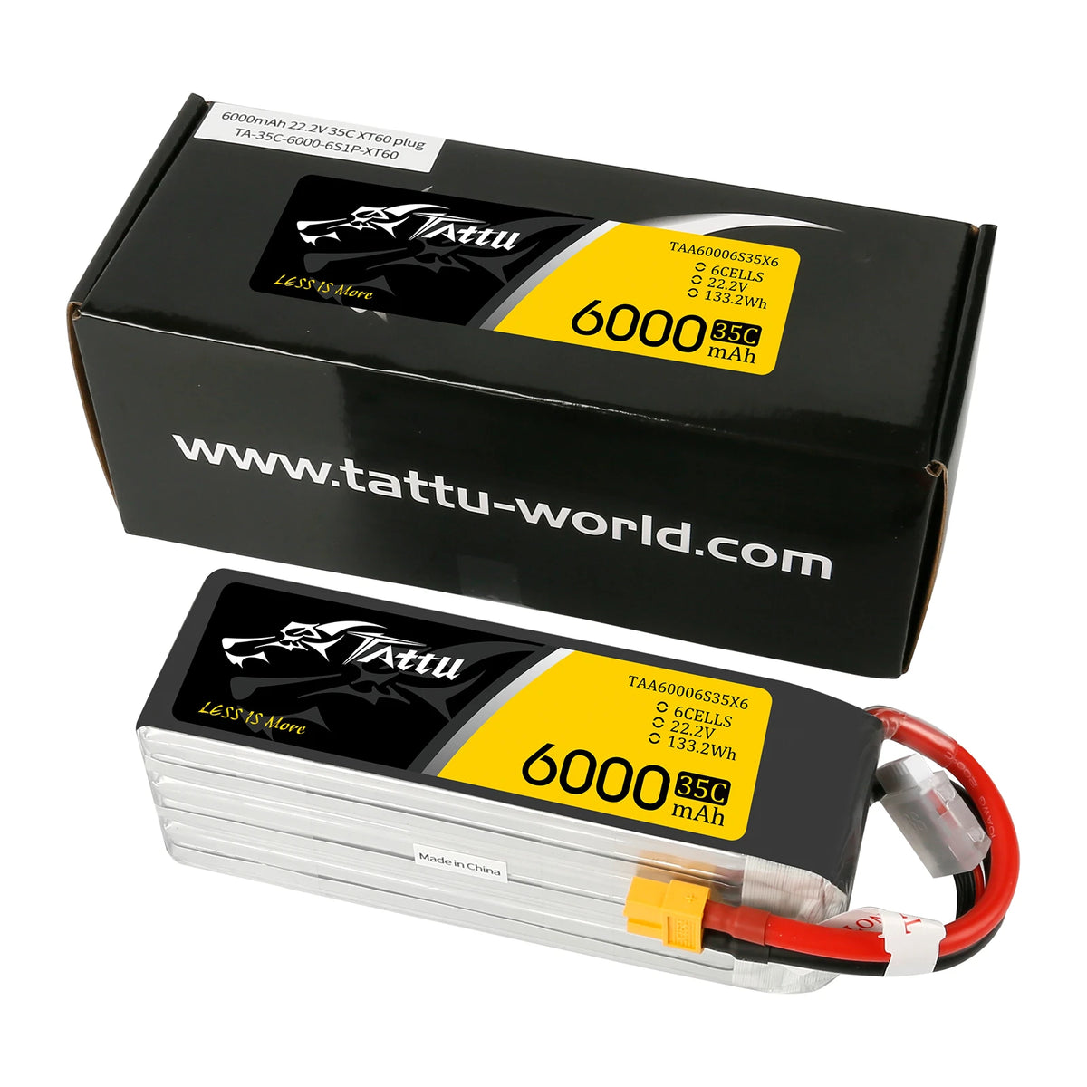 Tattu 6000mAh 6S 35C 22.2V Lipo Battery | XT60 Plug | UAV Classic