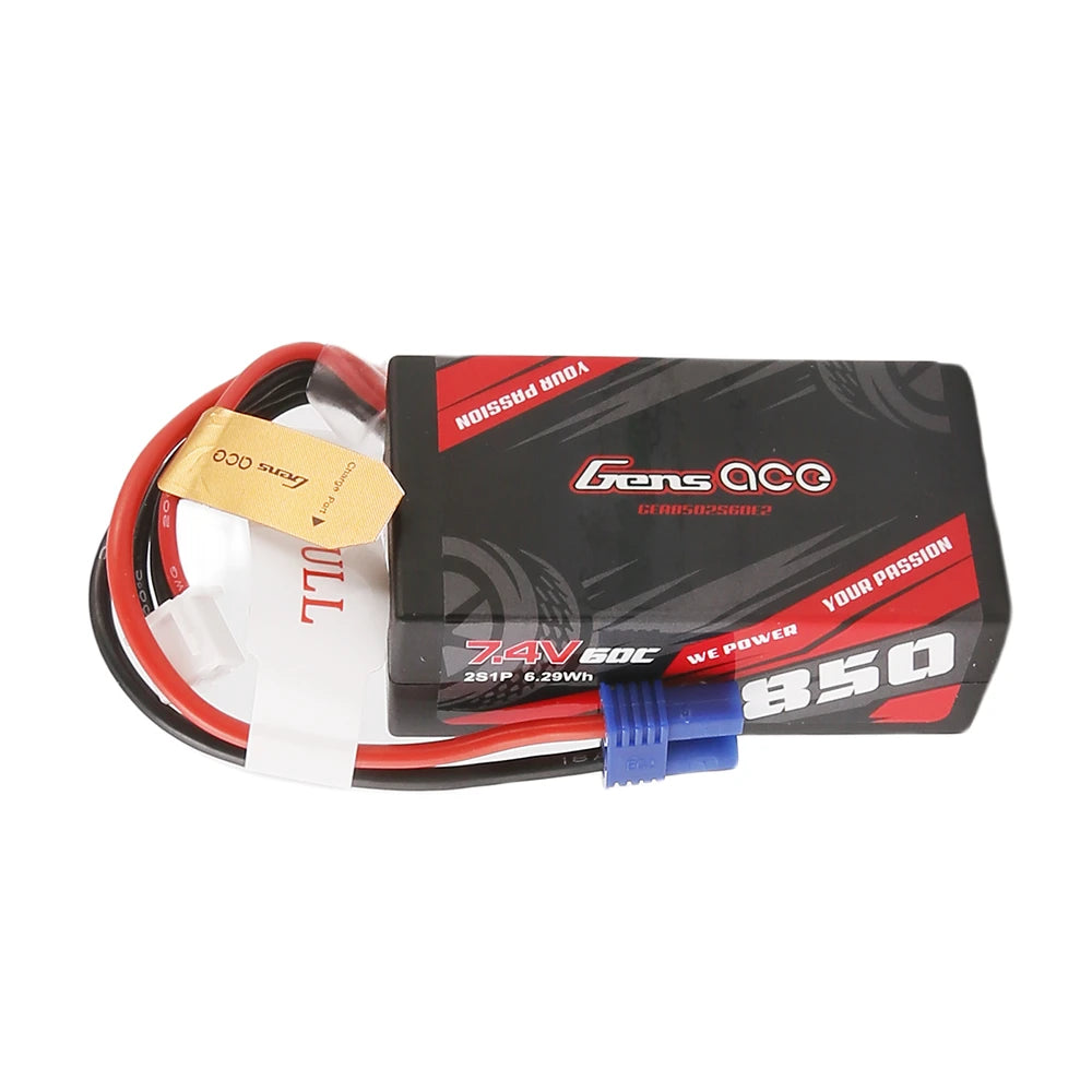 Gens ace 850mAh 2S 60C 7.4V Lipo Battery | EC2 Plug | Car Classic (Non-G-Tech)