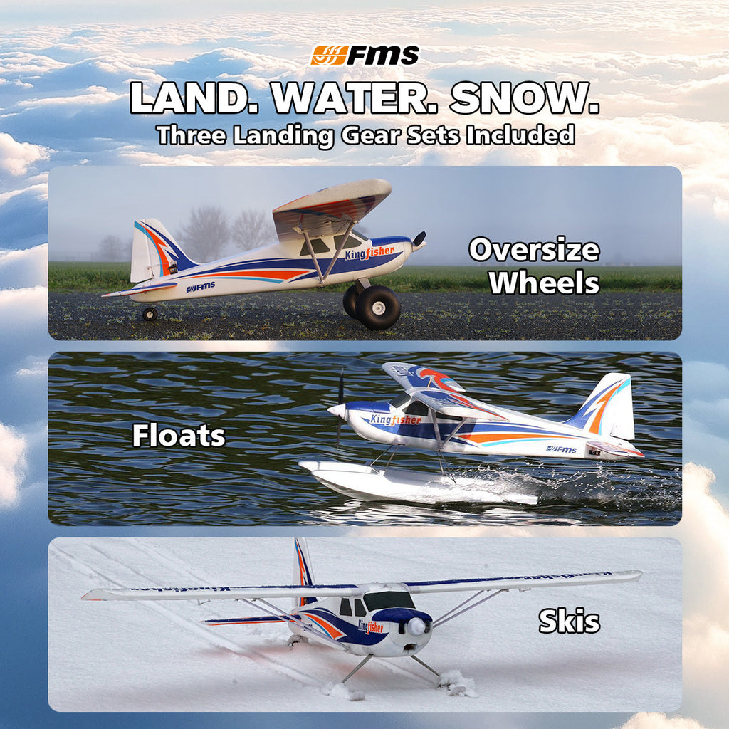 FMS 1400mm Kingfisher with Reflex V3, Wheels, Floats, Skis, Flaps, RTF / PNP