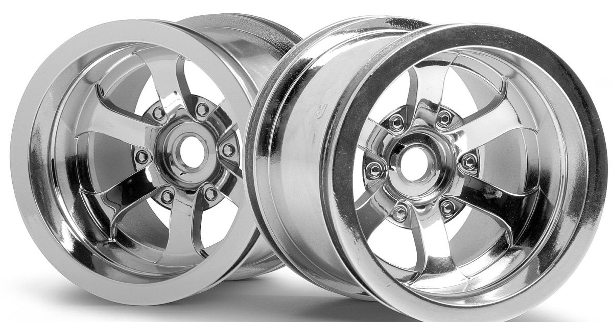 Scorch 6-Spoke Wheel, Shiny Chrome, 55X50mm, (2pcs) - Model HPI3087 - HPI Racing
