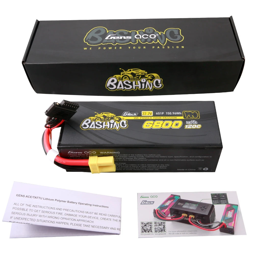 Gens ace 6800mAh 6S 120C 22.2V Lipo Battery | Hardcase | EC5 Plug | Bashing Pro