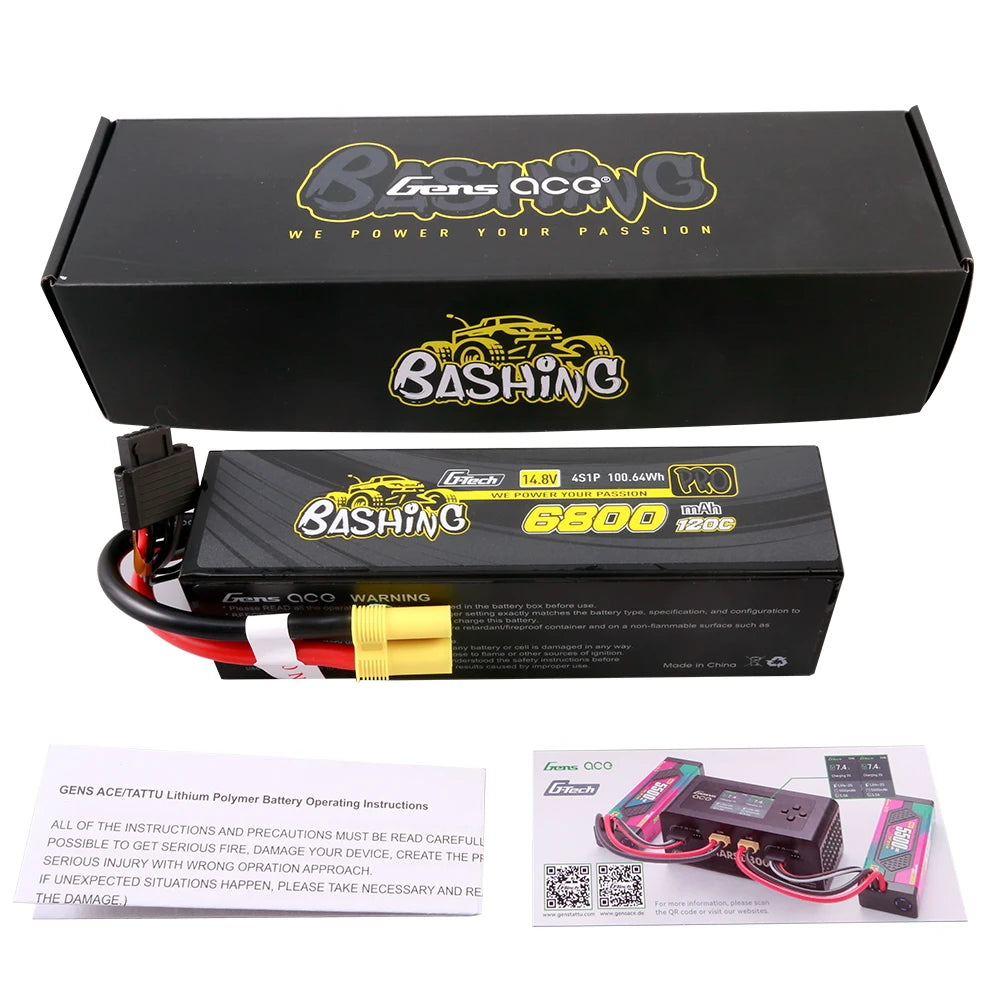 Gens ace 6800mAh 4S 120C 14.8V Lipo Battery | Hardcase | EC5 Plug | Bashing Pro