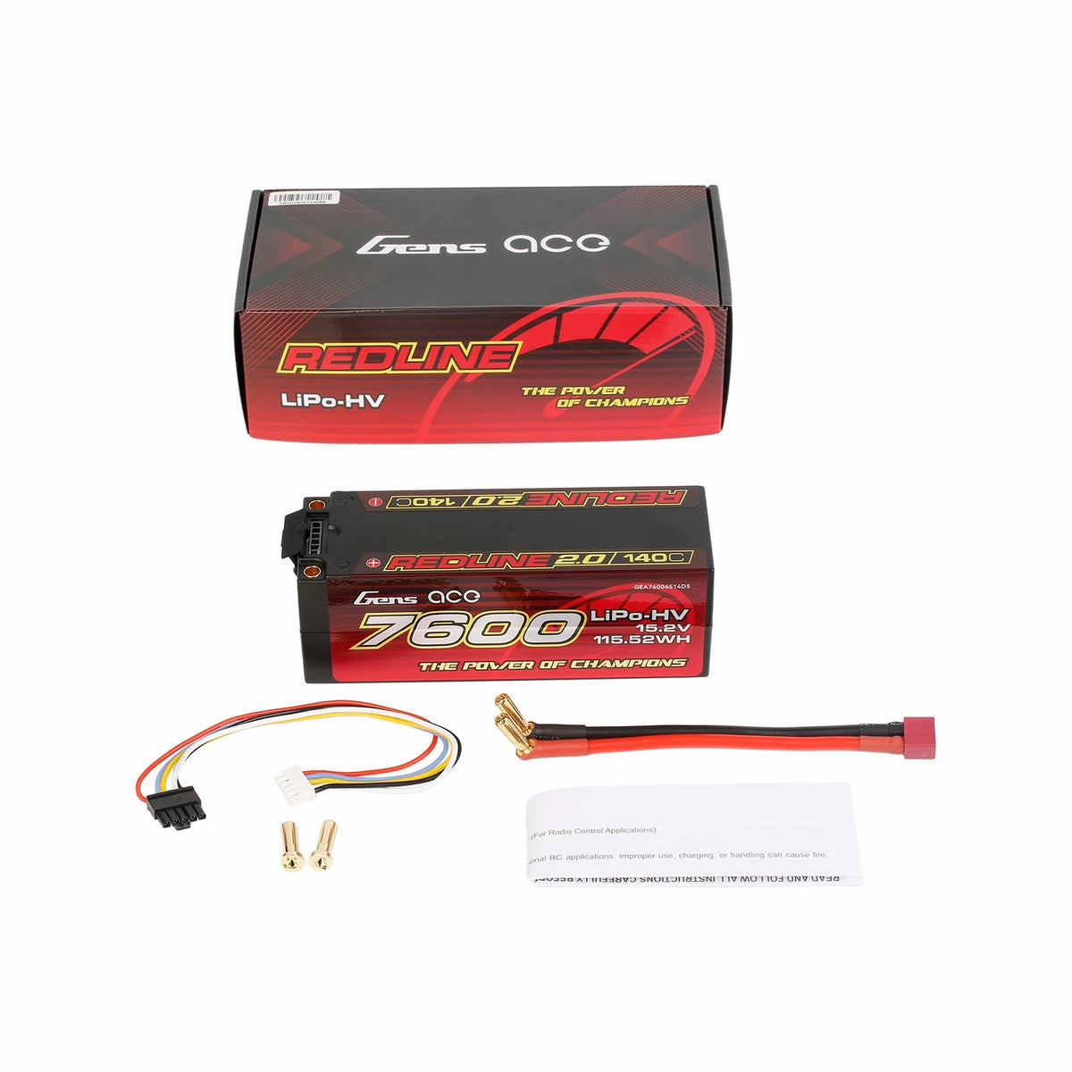 Gens ace 7600mAh 4S 140C 15.2V(HV) Lipo Battery | 5.0mm bullet | Redline 2.0