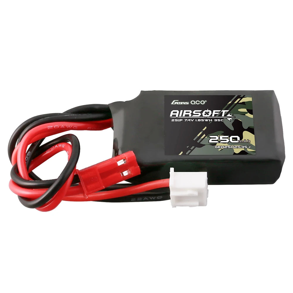 Gens ace 250mAh 2S 35C 7.4V Lipo Battery | JST Plug | Airsoft