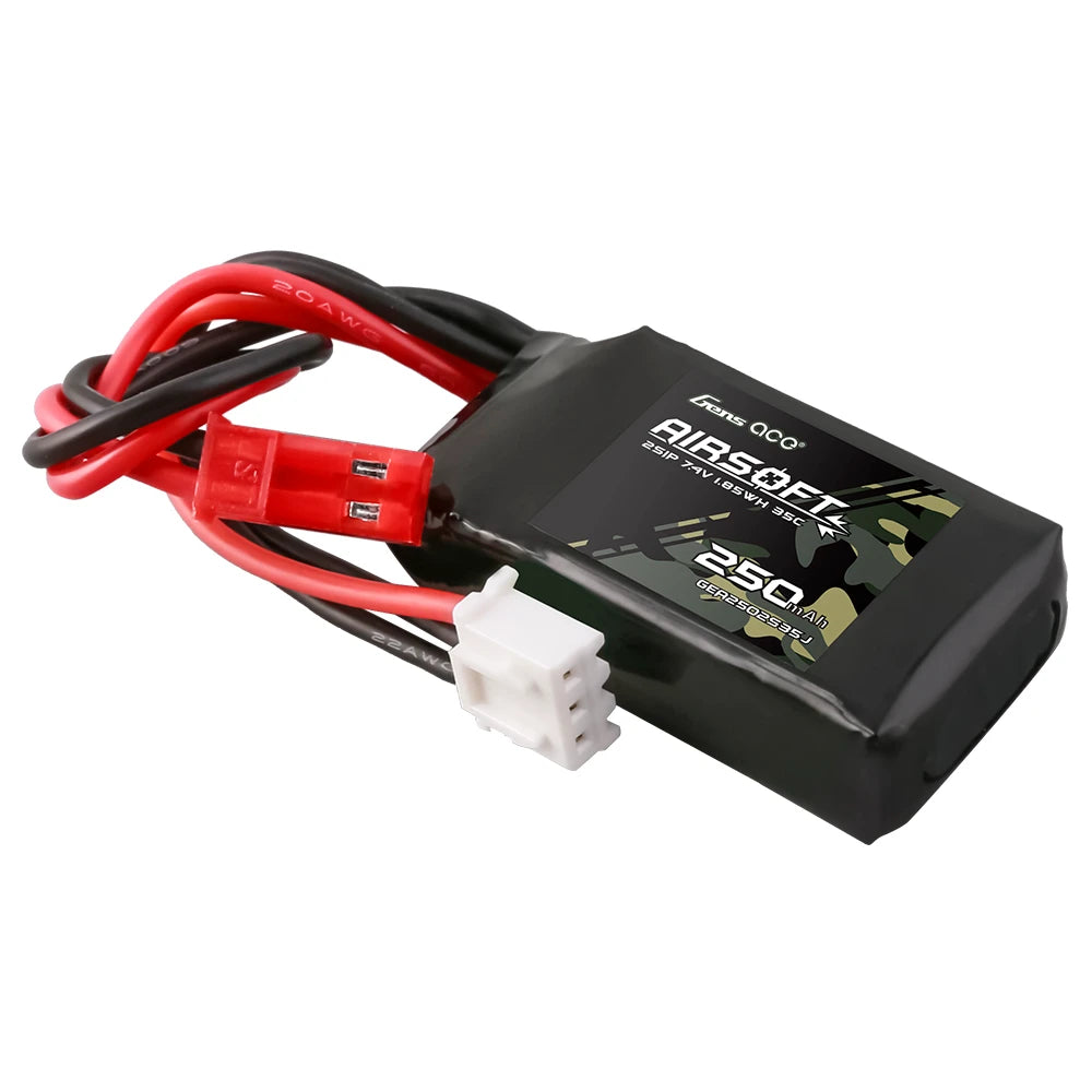 Gens ace 250mAh 2S 35C 7.4V Lipo Battery | JST Plug | Airsoft