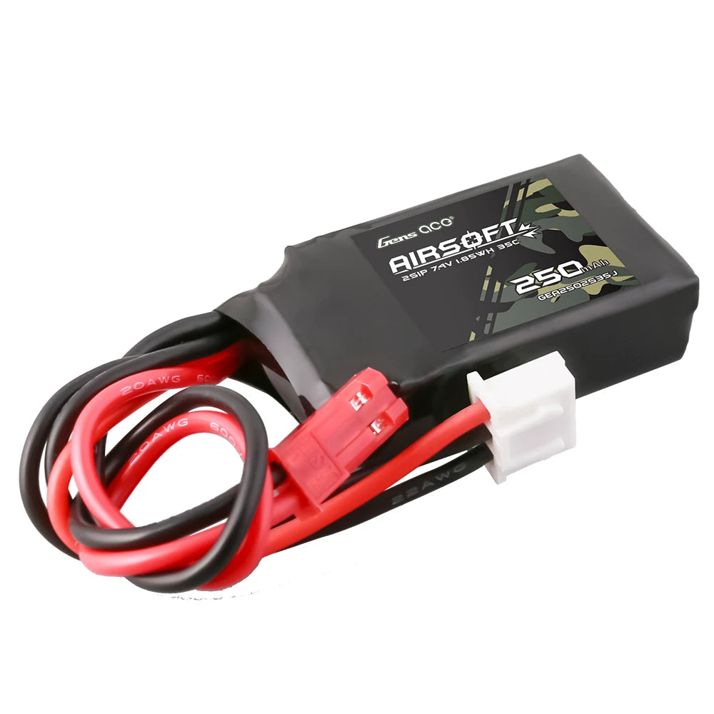 Gens ace 250mAh 2S 35C 7.4V Lipo Battery | JST Plug | Airsoft