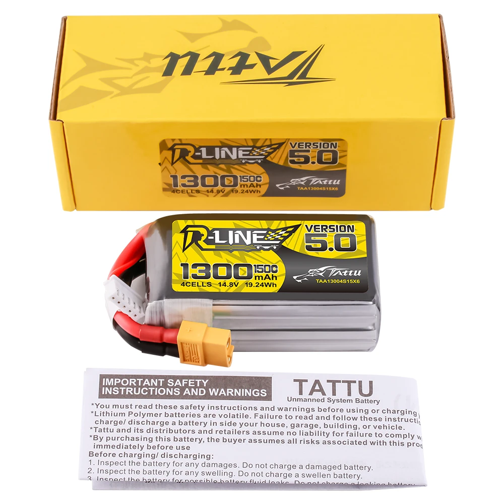 Tattu 1300mAh 4S 150C 14.8V Lipo Battery | XT60 Plug | R-Line 5.0
