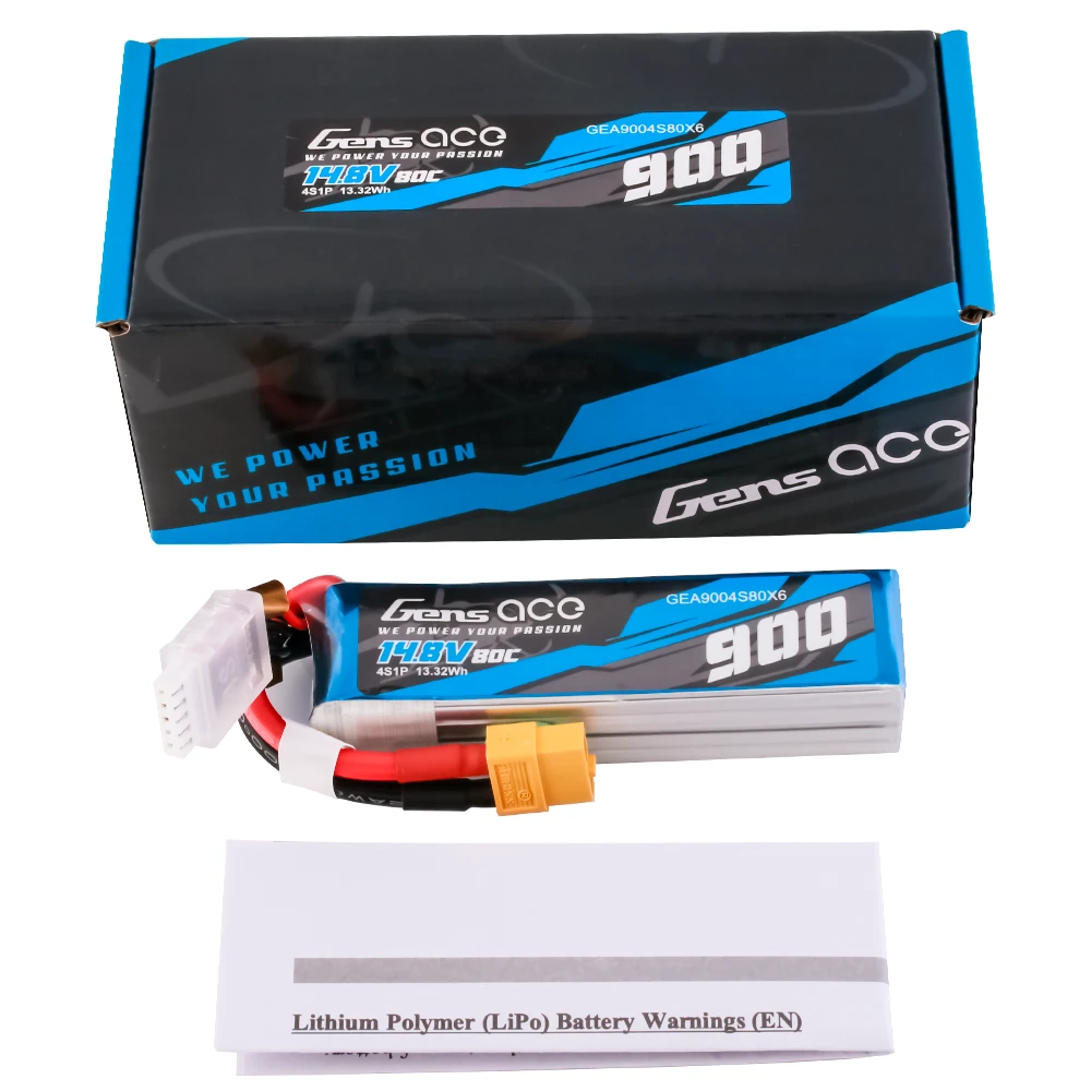 Gens ace 900mAh 4S 80C 14.8V Lipo Battery | XT60 Plug | Air Classic (Non-G-Tech)