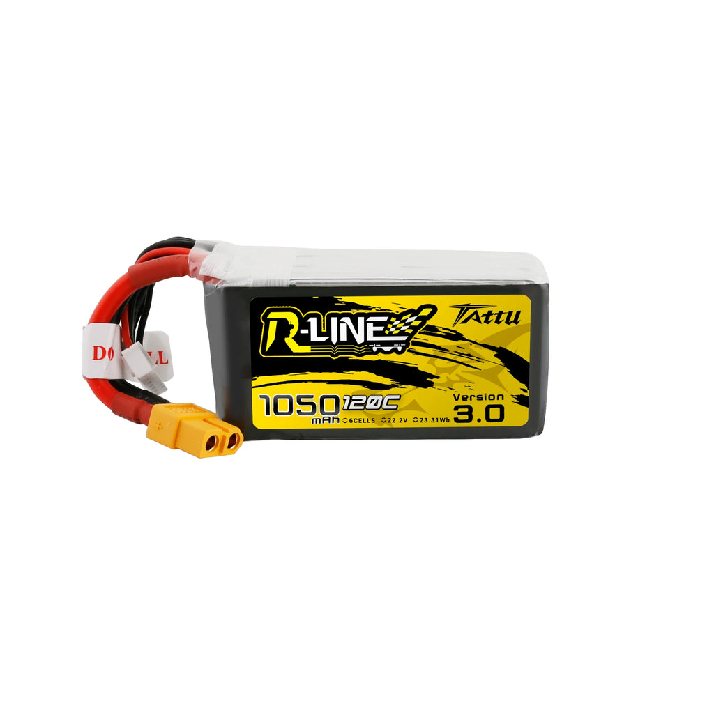 Tattu 1050mAh 6S 120C 22.2V Lipo Battery | XT60 Plug | R-Line 3.0
