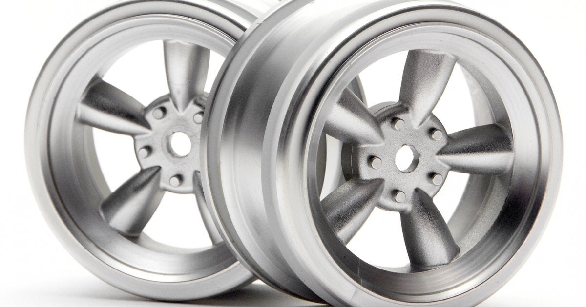 Matte Chrome Vintage 5 Spoke Wheel, 26mm, 0mm Offset (2pcs) - Model HPI3815 - HPI Racing