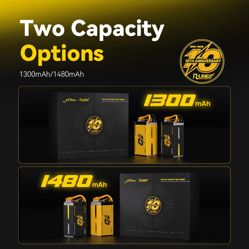 Tattu 1300mAh 6S 160C 22.2V LE Lipo Battery | XT60 Plug | R-Line 6.0