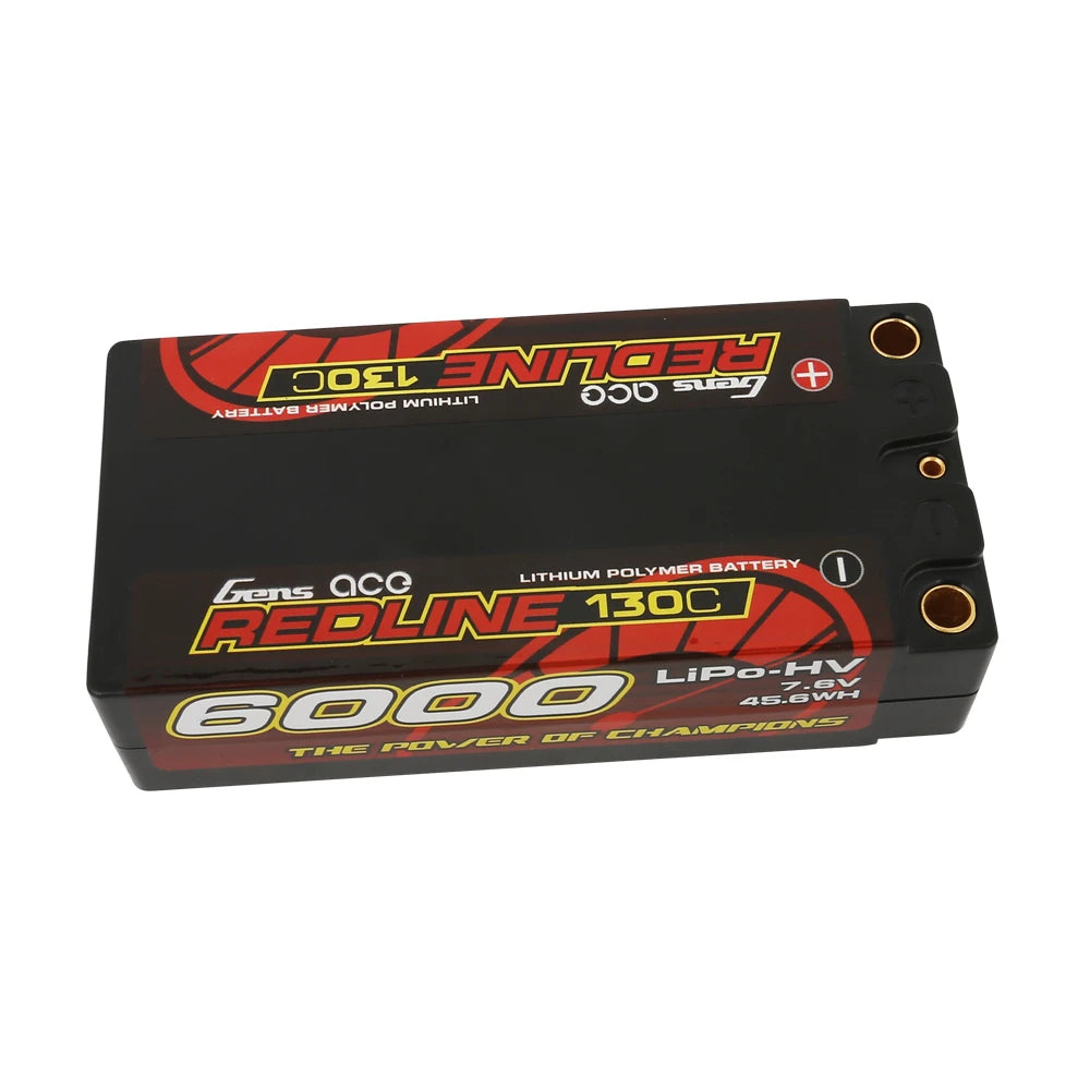 Gens ace 6000mAh 2S 130C 7.6V(HV) Lipo Battery | 5.0mm bullet | Redline 1.0