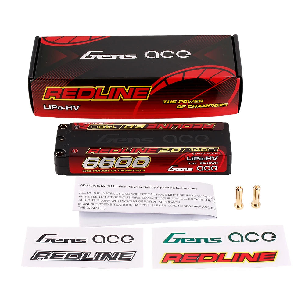 Gens ace 6600mAh 2S 140C 7.6V(HV) Lipo Battery | 5.0mm bullet | Redline 2.0