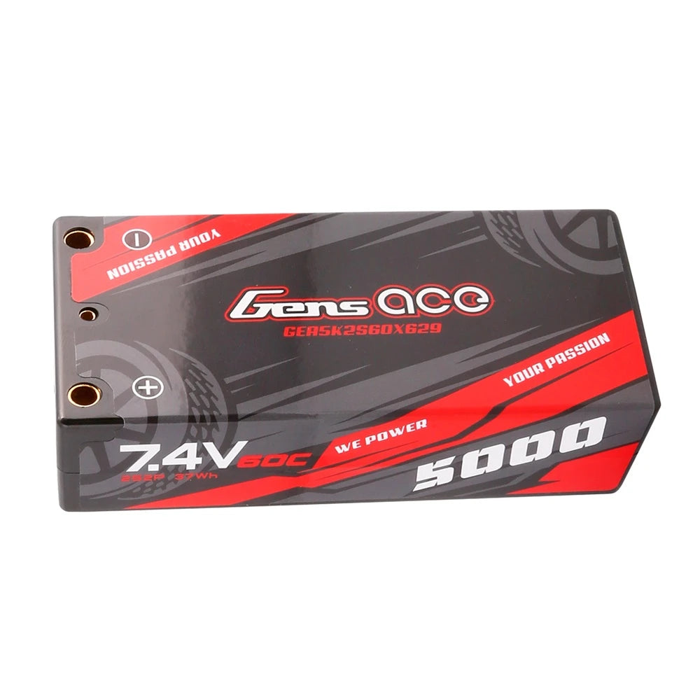 Gens ace 5000mAh 2S 60C 7.4V Lipo Battery | Hardcase | 4.0mm bullet to XT60 Plug | Car Classic