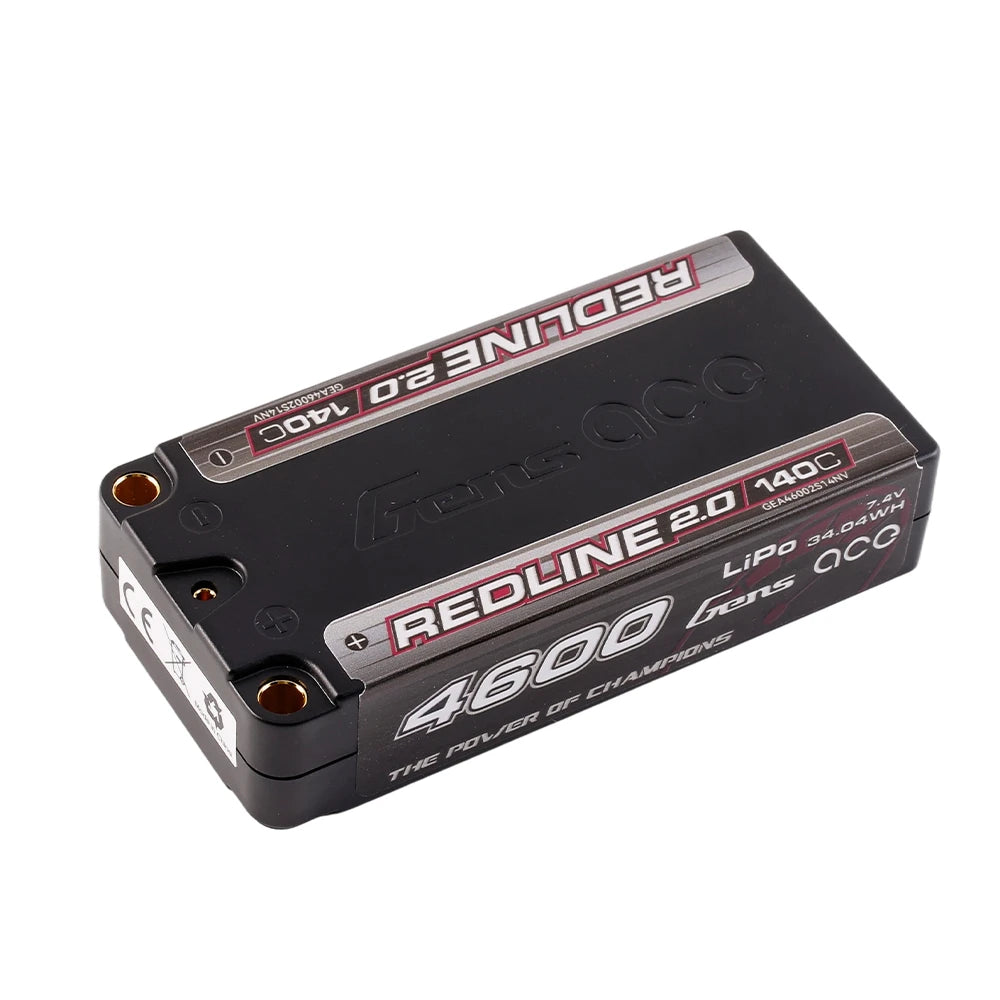 Gens ace 4600mAh 2S 140C 7.4V Shorty Lipo Battery | 5.0mm bullet | Redline 2.0