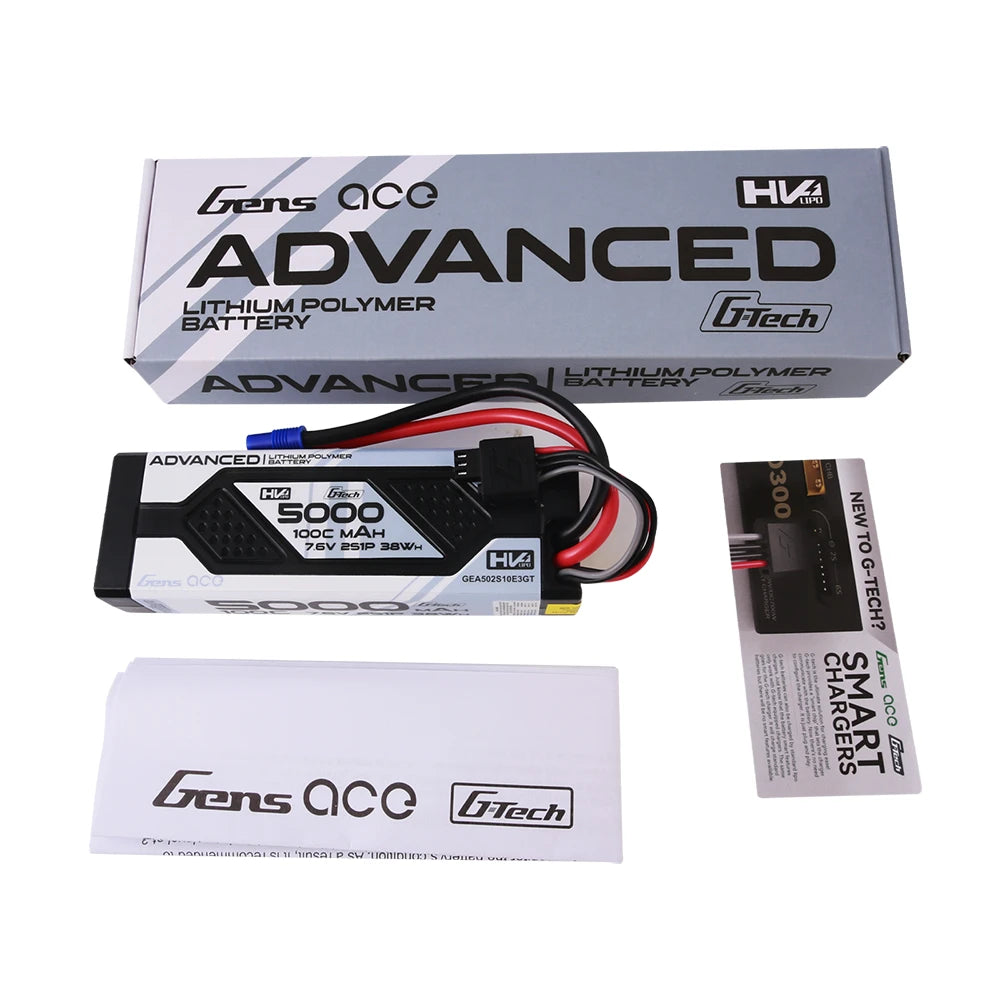 Gens ace 5000mAh 2S 100C 7.6V(HV) Lipo Battery | Hardcase | EC3 Plug | Advanced