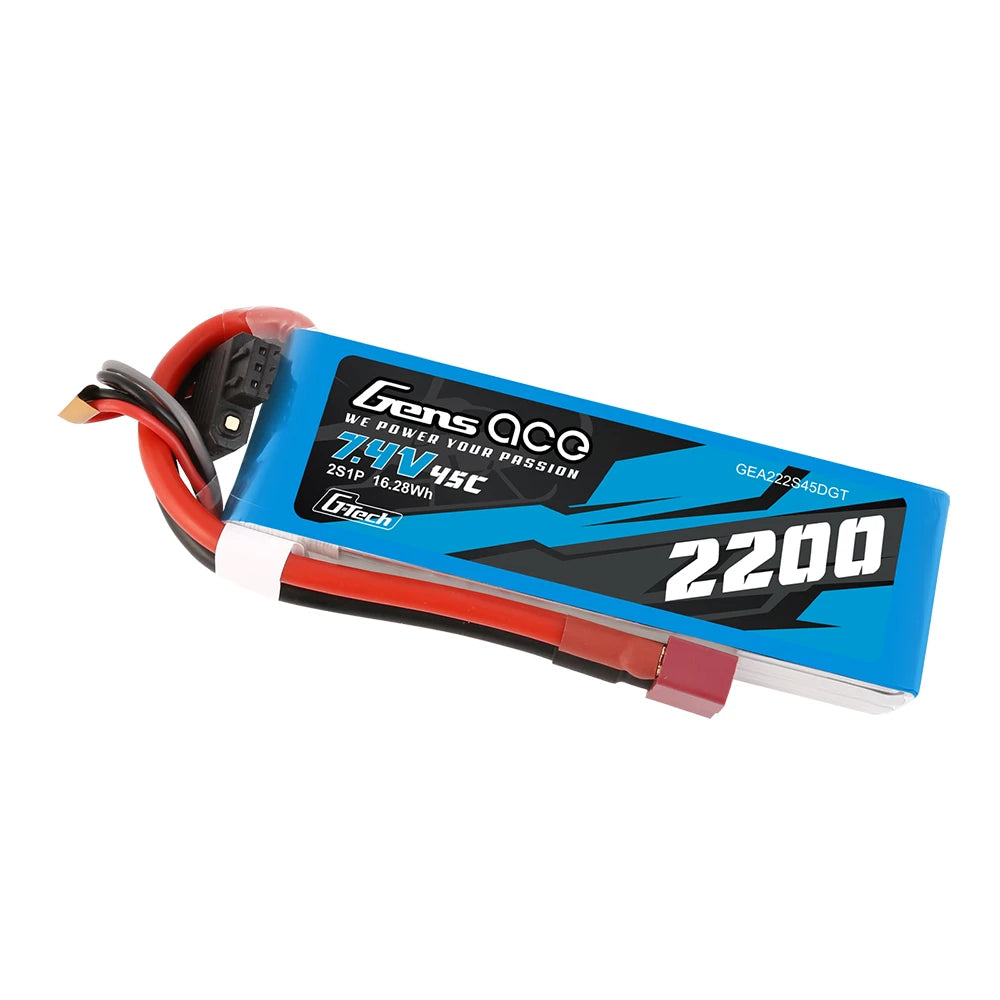 Gens ace 2200mAh 2S 45C 7.4V Lipo Battery | Deans Plug | Air Classic