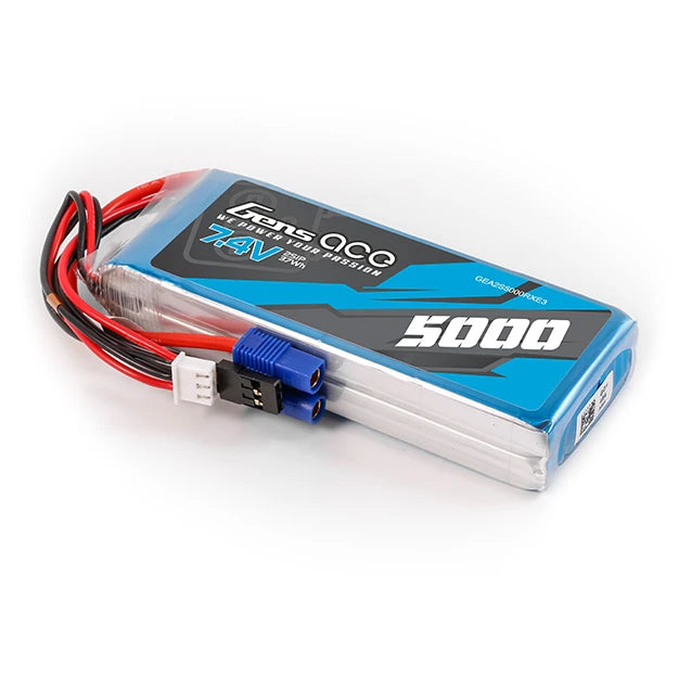 Gens ace 5000mAh 2S 7.4V Lipo Battery | EC3 or JR Plug | TX&RX