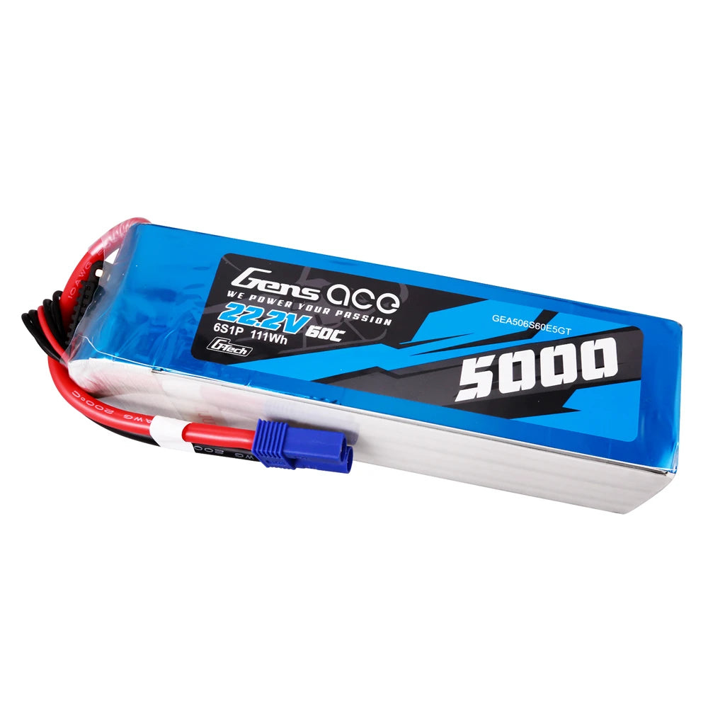 Gens ace 5000mAh 6S 60C 22.2V Lipo Battery | EC5 Plug | Air Classic