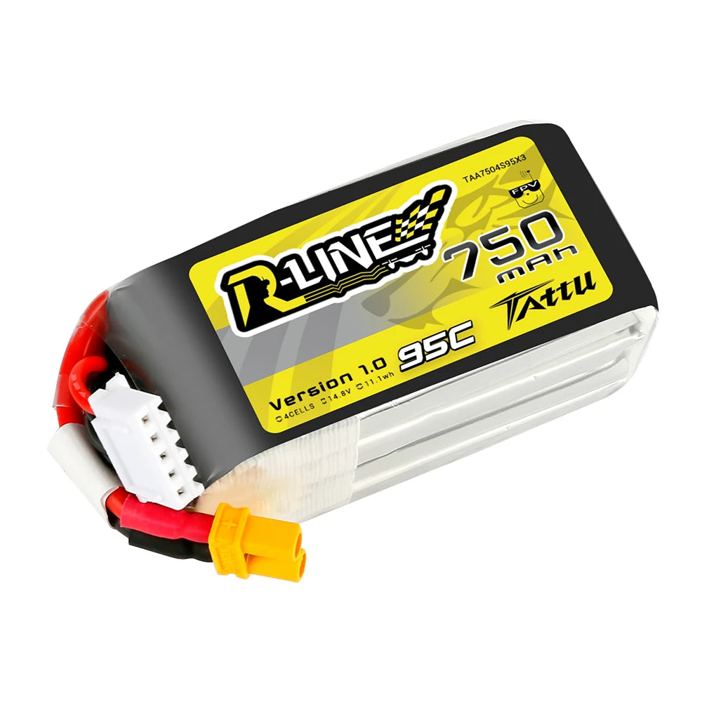 Tattu 750mAh 4S 95C 14.8V Lipo Battery | XT30 Plug | R-Line 1.0