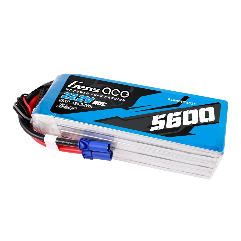 Gens ace 5600mAh 6S 80C 22.2V Lipo Battery | EC5 Plug | Air Classic